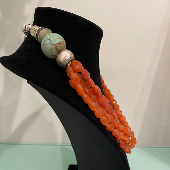 Coral and turquoise statement necklace. - Picture 2 of 4